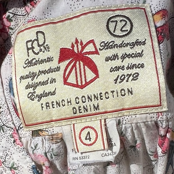 🌻Y2K Vintage French Connection Denim 1972 High Neck Bird Printed Dress Size 4 - Picture 7 of 8